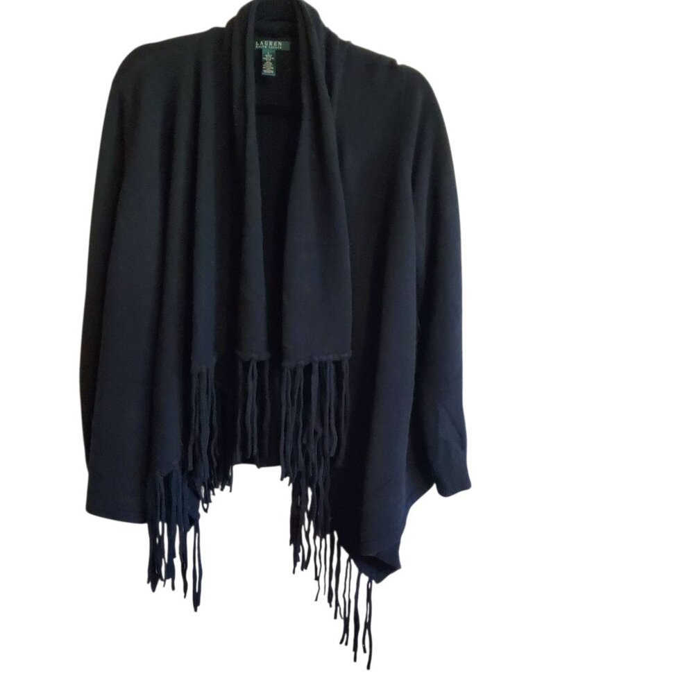 Lauren Ralph Lauren Open Fringed Cardigan‎ Viscose Cashmere Blend Large
